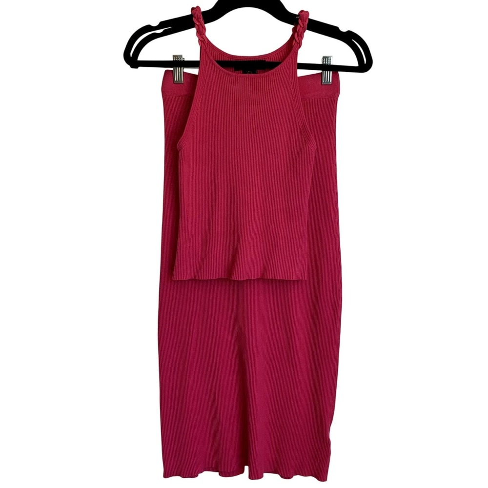 House of Harlow 1960 Ribbed Midi Skirt Set in Hot Pink Sz S Matching - Picture 1 of 9